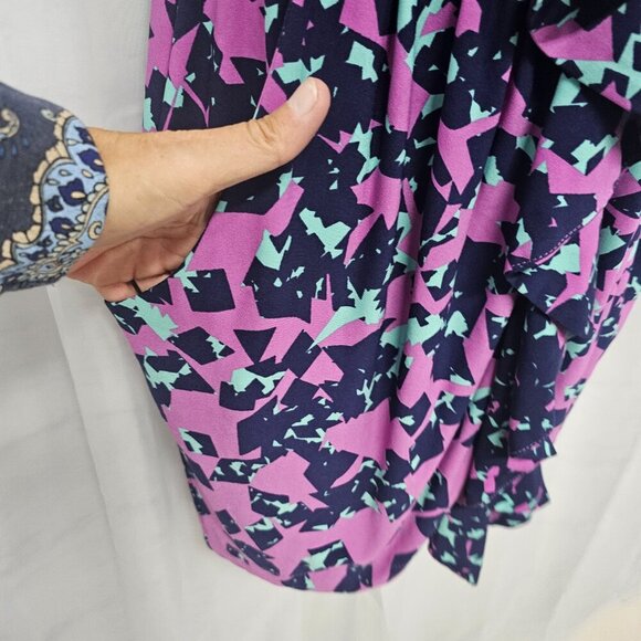 Jessica Simpson Blue Purple Sleeveless Dress Abstract Sporty Ruffle Zip 6 - Picture 6 of 14